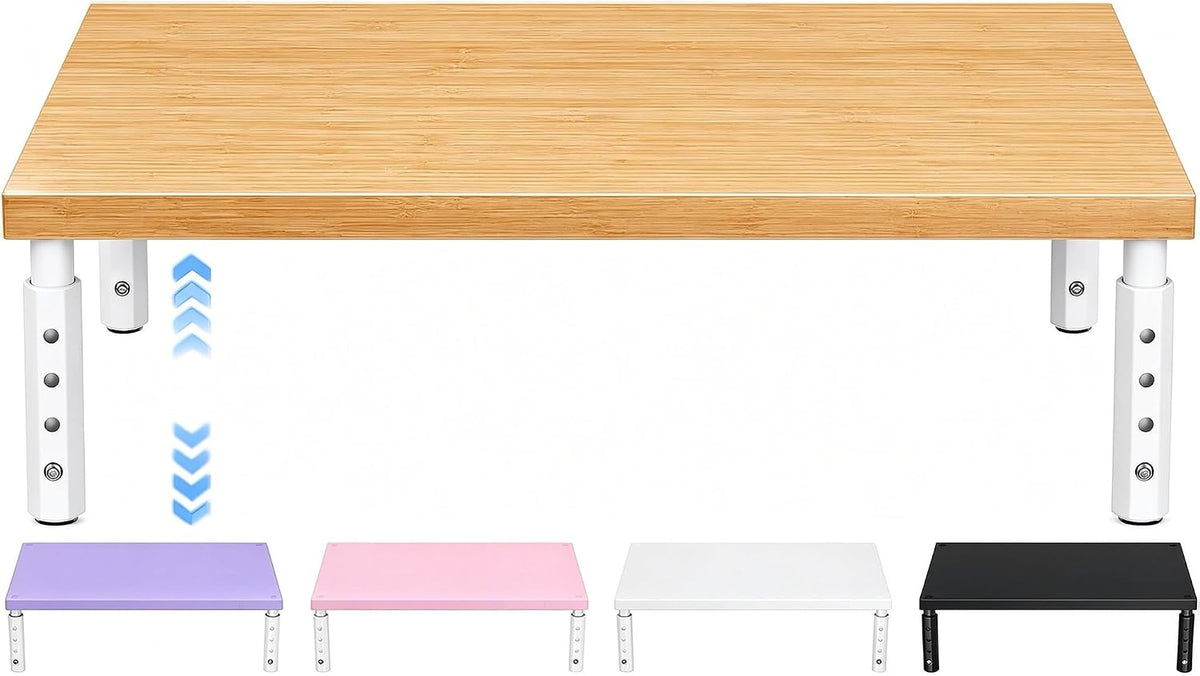 Adjustable Wooden Monitor Riser, Home Office Desk Organizer