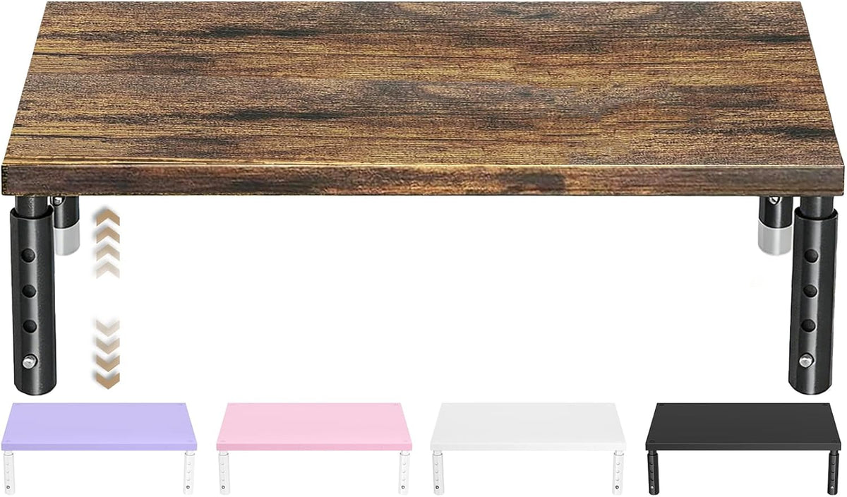 Adjustable Wooden Monitor Riser, Home Office Desk Organizer