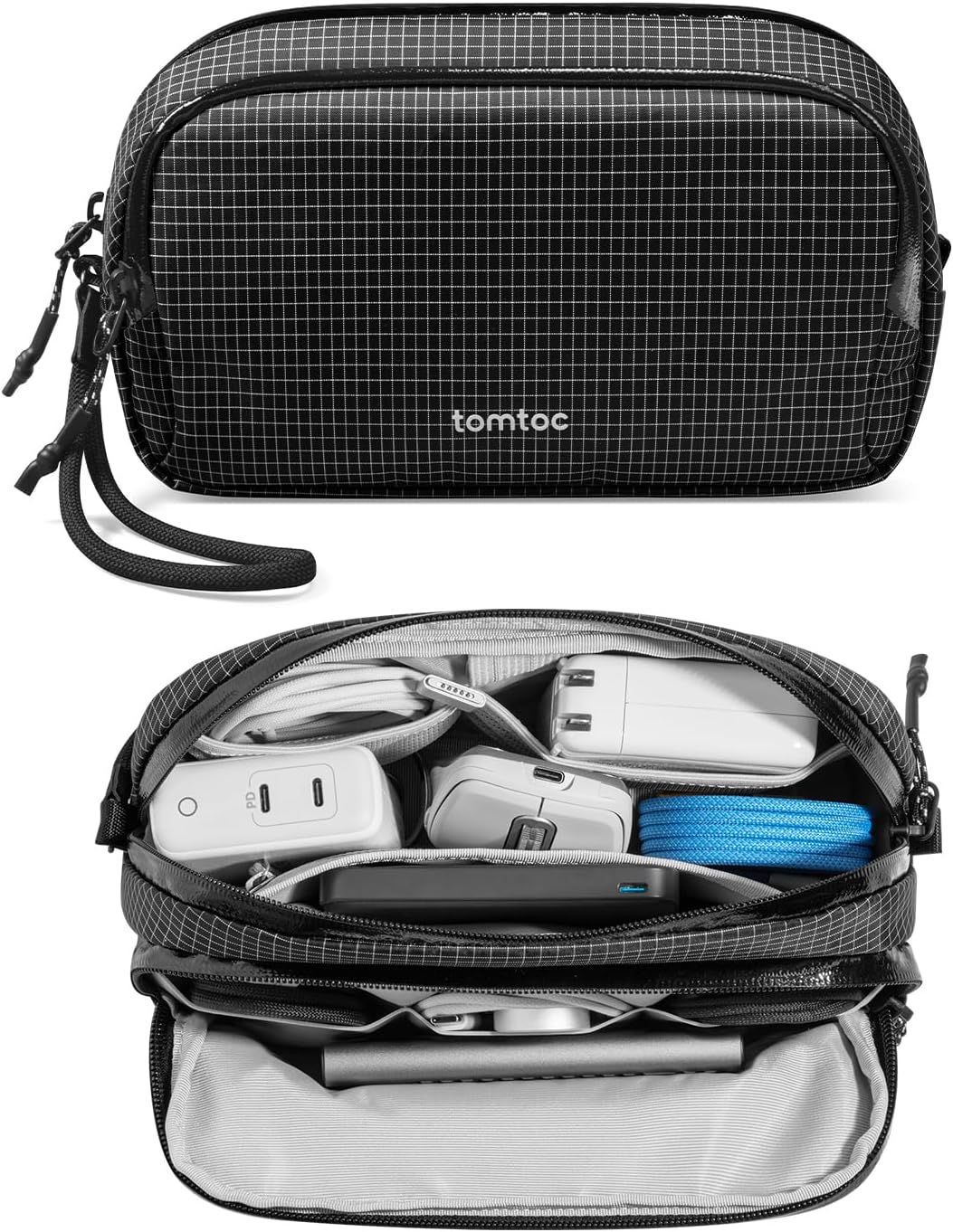 Electronic Organizer Travel Case, Dual Compartment Tech Organization